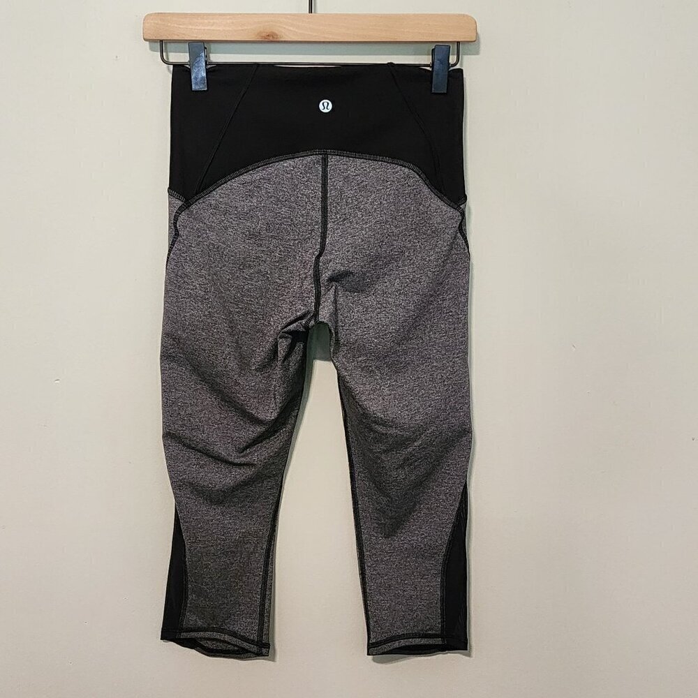 Lululemon size 6 women gray cropped leggings black sheer details - Picture 2 of 13